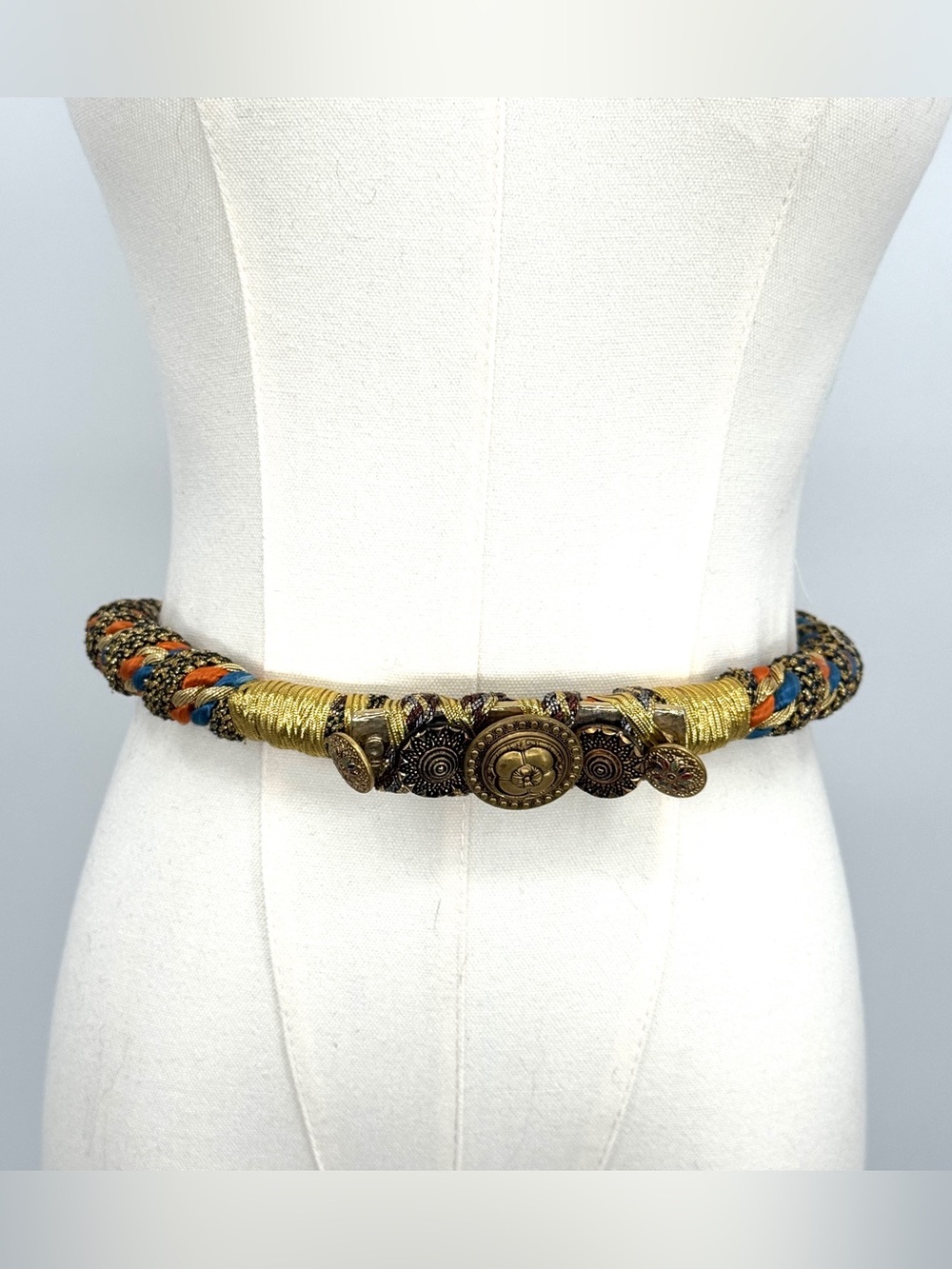 Bohemian Braided Multicolor artisan crafted Waist Belt with Antique Medallions